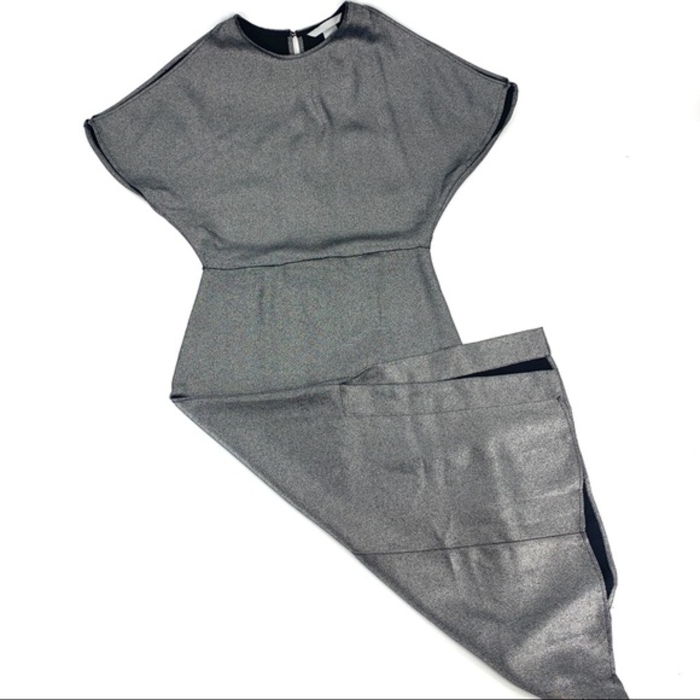 H&M Silver Metallic Shimmer Cold Shoulder Dress